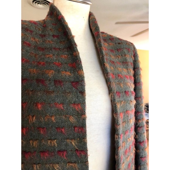 Vintage Elliot Lauren Open Front Textured Wool Blazer Jacket Brown Orange Silk - Picture 6 of 12